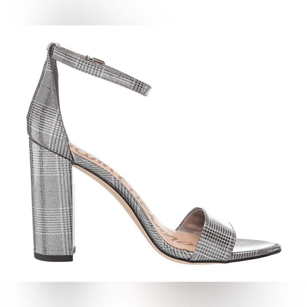 Sam Edelman Yaro  Pewter Plaid Ankle Strap Heeled Sandal Shoes Size 11